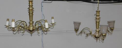 A Victorian style brass three branch chandelier