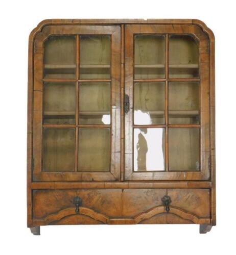 A William & Mary style walnut wall hanging display cabinet