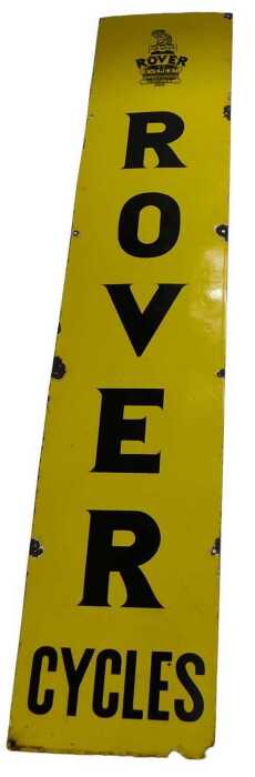 A ROVER CYCLES enamel advertising sign, marked Rover and Everest Product, yellow ground, 153cm x...