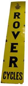 A ROVER CYCLES enamel advertising sign, marked Rover and Everest Product, yellow ground, 153cm x...