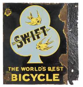 A SWIFT enamel advertising sign, THE WORLD'S BEST BICYCLE, with spade light blue motif and...