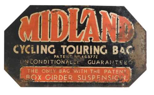 A MIDLAND CYCLING TOURING BAG enamel advertising sign, THE ONLY BAG WITH THE PATENT BOX GIRDER...
