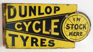 A DUNLOP CYCLE TYRES enamel advertising sign, IN STOCK HERE, yellow and black ground,... - 3
