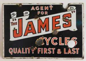 THE JAMES CYCLES enamel advertising sign, AGENT FOR THE JAMES CYCLES QUALITY FIRST & LAST, black... - 3