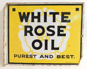 A WHITE ROSE OIL enamel advertising sign, PUREST AND BEST, depicting a white rose on yellow... - 3