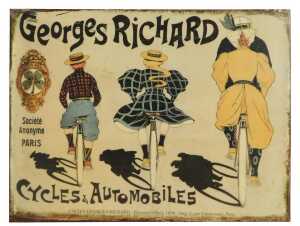 A reproduction Georges RICHARD CYCLES & AUTOMOBILES advertising sign, 26.5cm x 35cm. (AF)