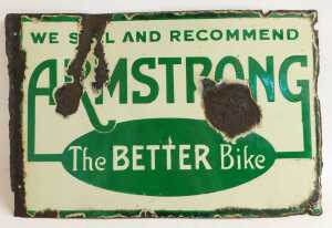 An ARMSTRONG enamel advertising sign, WE SELL AND RECOMMEND ARMSTRONG The BETTER Bike, dark and... - 3