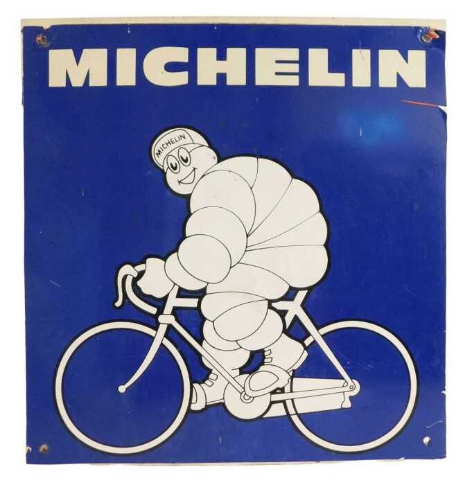 A MICHELIN advertising poster, on plastic board with vinyl wrap, blue ground depicting the...