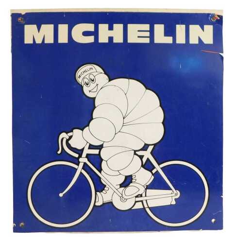 A MICHELIN advertising poster, on plastic board with vinyl wrap, blue ground depicting the...