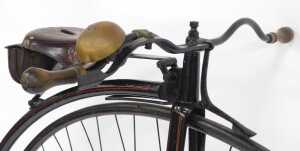 A 19thC penny farthing or ordinary bicycle, the black and red painted frame with a brass bell... - 3