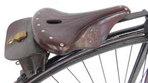 A 19thC penny farthing or ordinary bicycle, the black and red painted frame with a brass bell... - 4