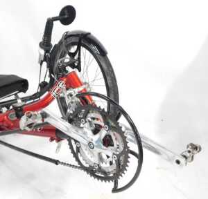 An ICE Sprint 1 recumbent tricycle, on a red frame model 4130, with cat eye micro wireless CC-MC... - 4