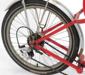 A Greenspeed recumbent tricycle, with a red frame, with Greenspeed labelling, having an Optima... - 6