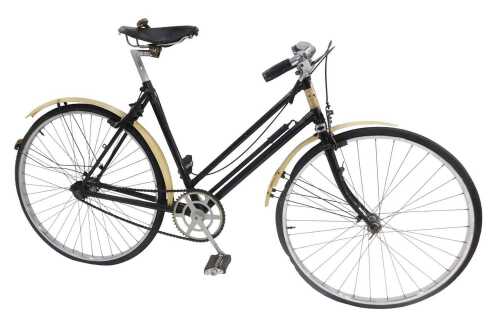 A 20thC lady's bicycle, the painted black frame with chrome handlebars, a Brooks leather seat,...