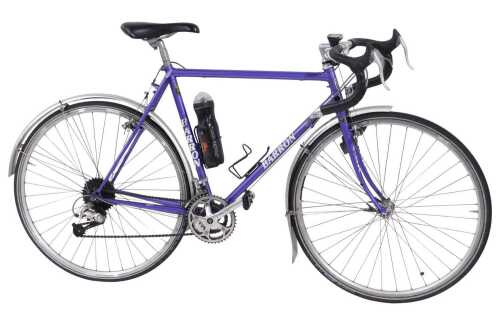 A Barron bicycle, the Reynolds 531 purple frame with Cirelli handlebars and Shimano 105 brakes,...