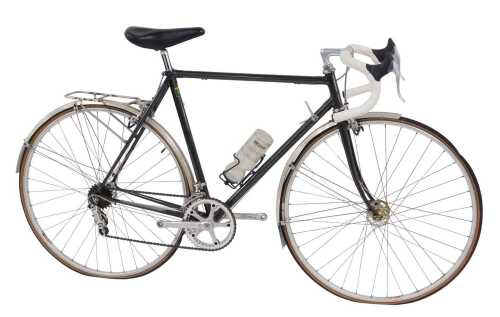 A Reynolds 531 black bicycle frame, the black frame, with a Cinelli handlebar, Shimano 105...