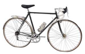 A Reynolds 531 black bicycle frame, the black frame, with a Cinelli handlebar, Shimano 105...