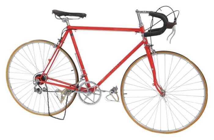 A Dayton Cycle bicycle, with a red frame and crest, Velrome chrome handlebars and Universal...
