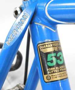 A Mercian Cycles bicycle, the blue and white painted Reynolds 531 frame with applied crests and... - 9