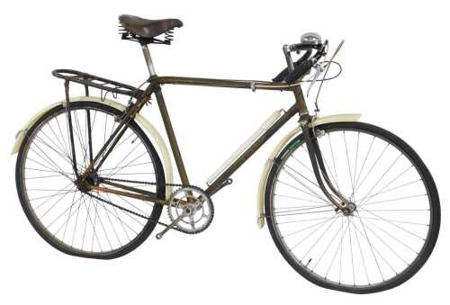 A Rudge Pathfinder bicycle, the gold finish frame with painted detail and Judge badge, with a...