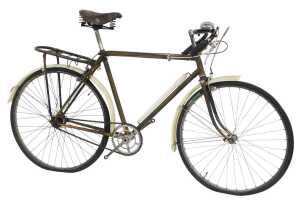A Rudge Pathfinder bicycle, the gold finish frame with painted detail and Judge badge, with a...