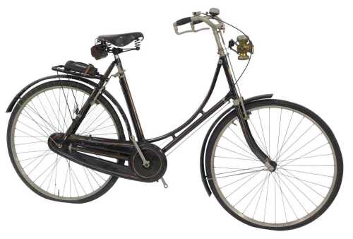 A BSA lady's bicycle, the black frame with gold and red painted line decoration, mounted with a...