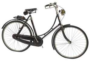 A BSA lady's bicycle, the black frame with gold and red painted line decoration, mounted with a...