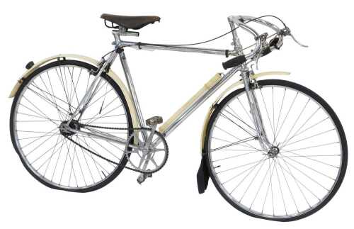 An Ellis Briggs bicycle, the Reynolds 531 chrome frame, with chrome Lion handlebars, bell, and a...