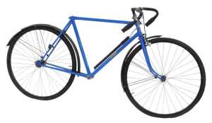 A Saxon bicycle, the blue frame with blackened handles, with Shimano brakes, lacking seat and...