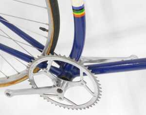 A bicycle, the blue painted frame with multicoloured banding, with handlebars stamped Cheri... - 5