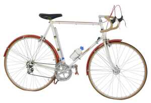 A WH Beattie Lancier bicycle, with a Reynolds 531 cream frame with multicoloured banding,...