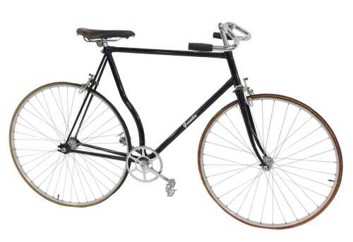 A Grandex bicycle, the black frame with chrome handlebars, GB Hiduminium brakes, and a Mansfield...