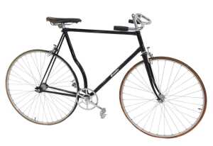 A Grandex bicycle, the black frame with chrome handlebars, GB Hiduminium brakes, and a Mansfield...