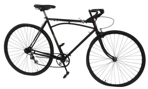 A Tridon Saint Amand Cher bicycle, the black frame with applied and later crest and some partial...