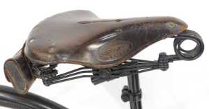 A late 19thC bicycle, the later black, gold and red painted frame with turned wooden capped... - 5