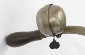 A late 19thC bicycle, the later black, gold and red painted frame with turned wooden capped... - 8