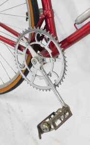An EB Flyer red framed bicycle, with chrome handlebars, and a Lycett leather seat, on single... - 5
