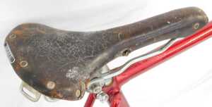 An EB Flyer red framed bicycle, with chrome handlebars, and a Lycett leather seat, on single... - 6
