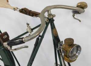 A late 19thC Dursley Peterson bicycle, the green painted frame with a cream woven and sprung... - 3