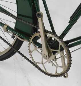 A late 19thC Dursley Peterson bicycle, the green painted frame with a cream woven and sprung... - 6