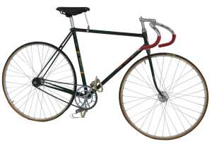 A Higgins bicycle, the green painted frame with Higgins crest, logo and lettering, with chrome...
