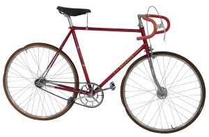 A LH Brookes bicycle, with a red frame, chrome handlebars and a Wrights leather seat, Chater-Lea...