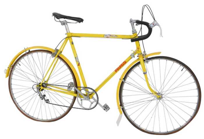 A Cycle Paris Tour de France bicycle, the Reynolds 531 yellow frame with later applied Tour de...