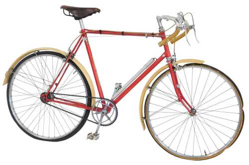 The James Arrow Ace bicycle, the Reynolds 531 red bicycle frame with chrome handlebars and Super...