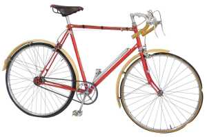 The James Arrow Ace bicycle, the Reynolds 531 red bicycle frame with chrome handlebars and Super...
