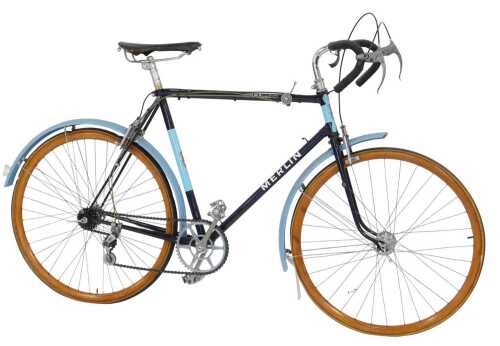 A Merlin Racing Cycles bicycle, the two-tone frame with bound handlebars and GB Sport brakes, a...