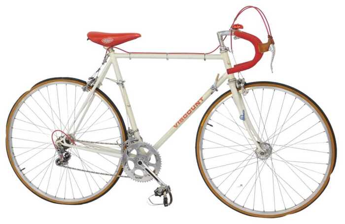A Viscount bicycle, the cream frame with red bell and Lambert handlebars, with Spied France...