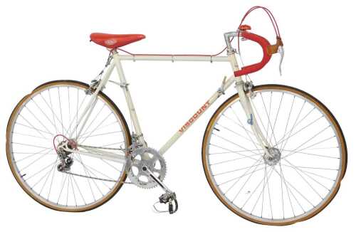 A Viscount bicycle, the cream frame with red bell and Lambert handlebars, with Spied France...