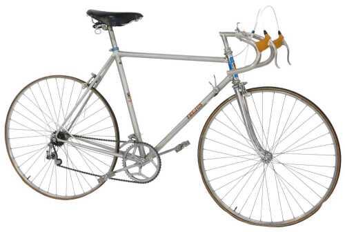 A Frejus Campagnolo Italian bicycle, the silvered frame with crest and advertising, with chrome...