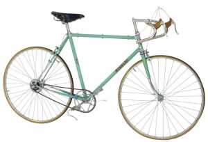 An Edoardo Bianchi Italian bicycle, the light green frame with applied advertising, with chrome...
